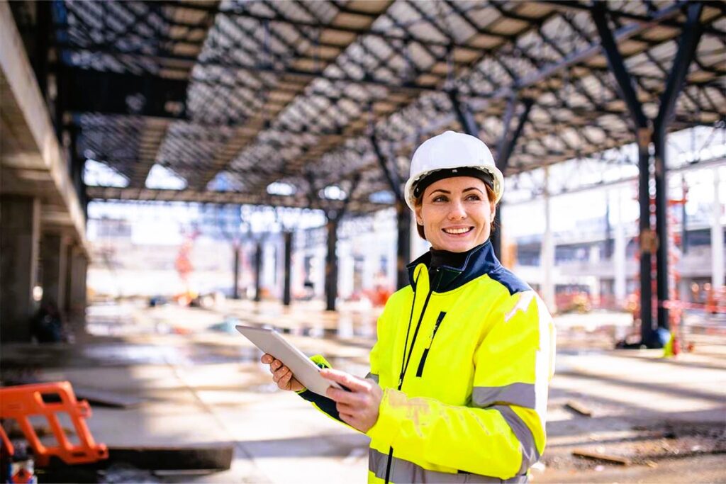 A girl at a construction site keeps records